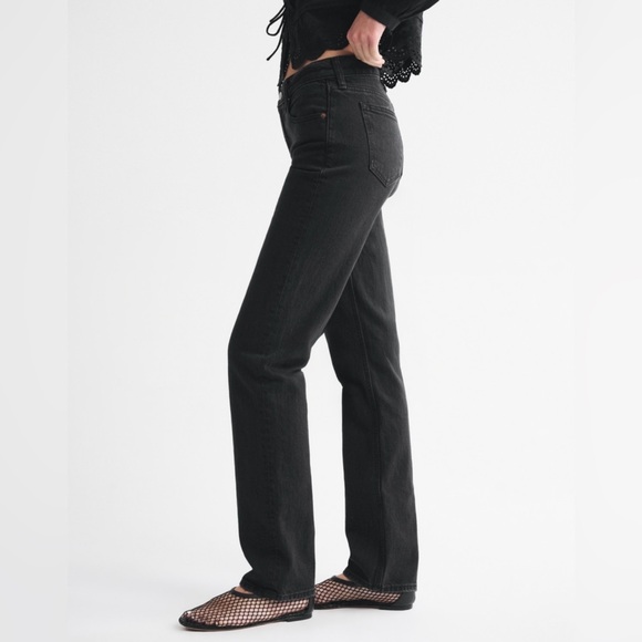 Abercrombie & Fitch 90s Straight Mid Rise Jeans Womens 29/8 SHORT Black NWT - Picture 4 of 16